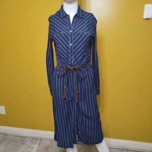 VTG Creeks Long Sleeve Button Down Denim Shirt Midi Dress Size 4 Western Boho